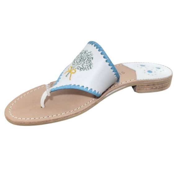 Jack Rogers Baby’s Breath Embroidered Leather Flip Flops Size 7 Preppy Sandal - Picture 1 of 8